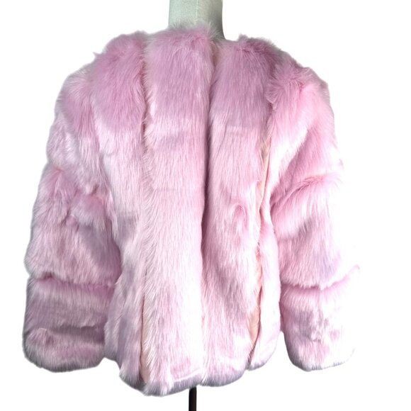 Pink Faux Luxury Fur Jacket Small Lining Soft Plush Warm Winter NEW - Picture 11 of 16